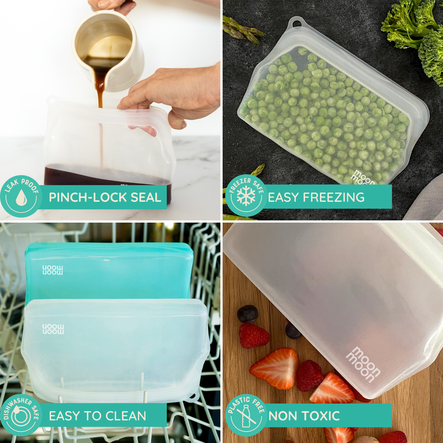 Gjenbrukbare silikonposer til matoppbevaring – 2 pk Small Clear