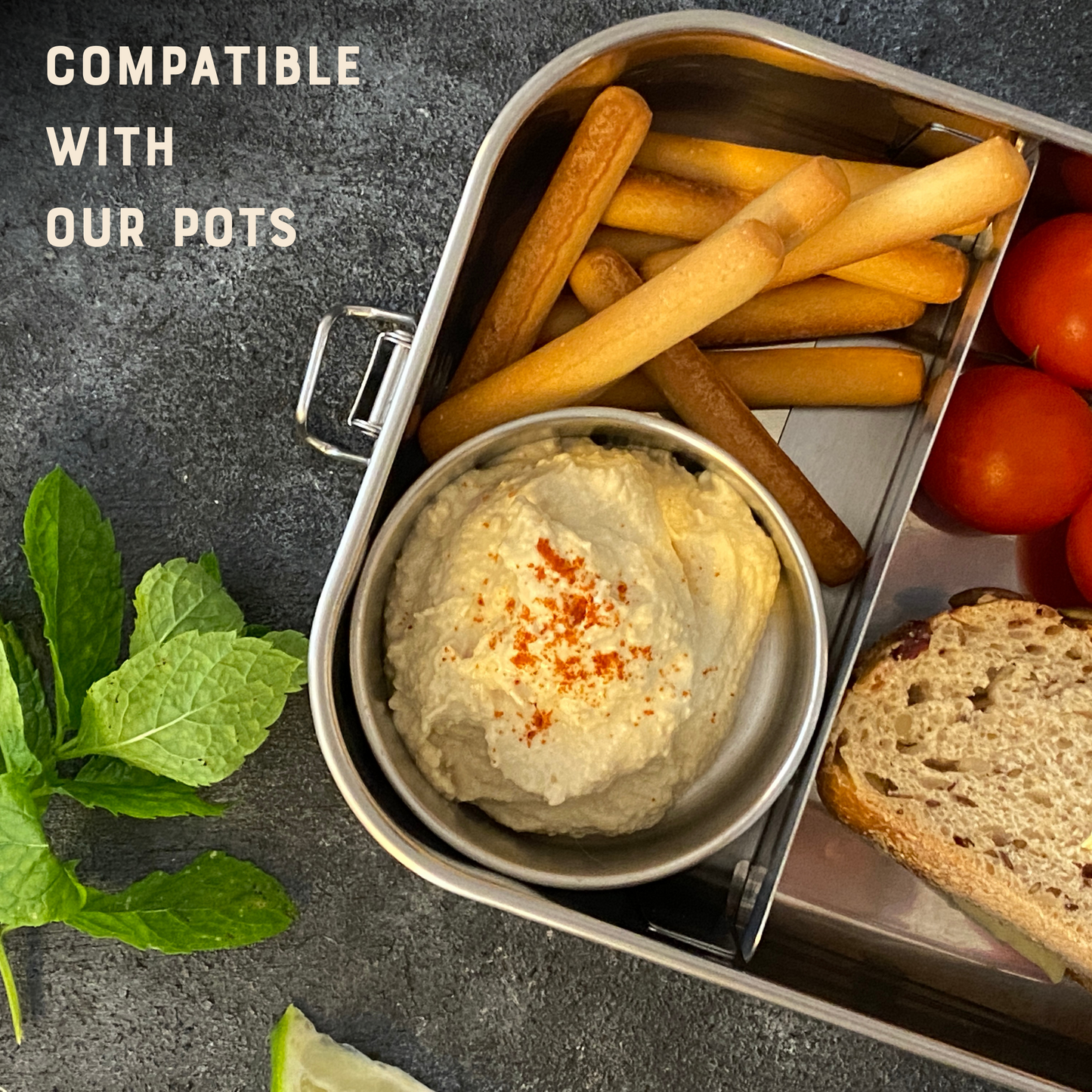 Matboks i rustfritt stål med inndeling – Bento Box 1,2 L