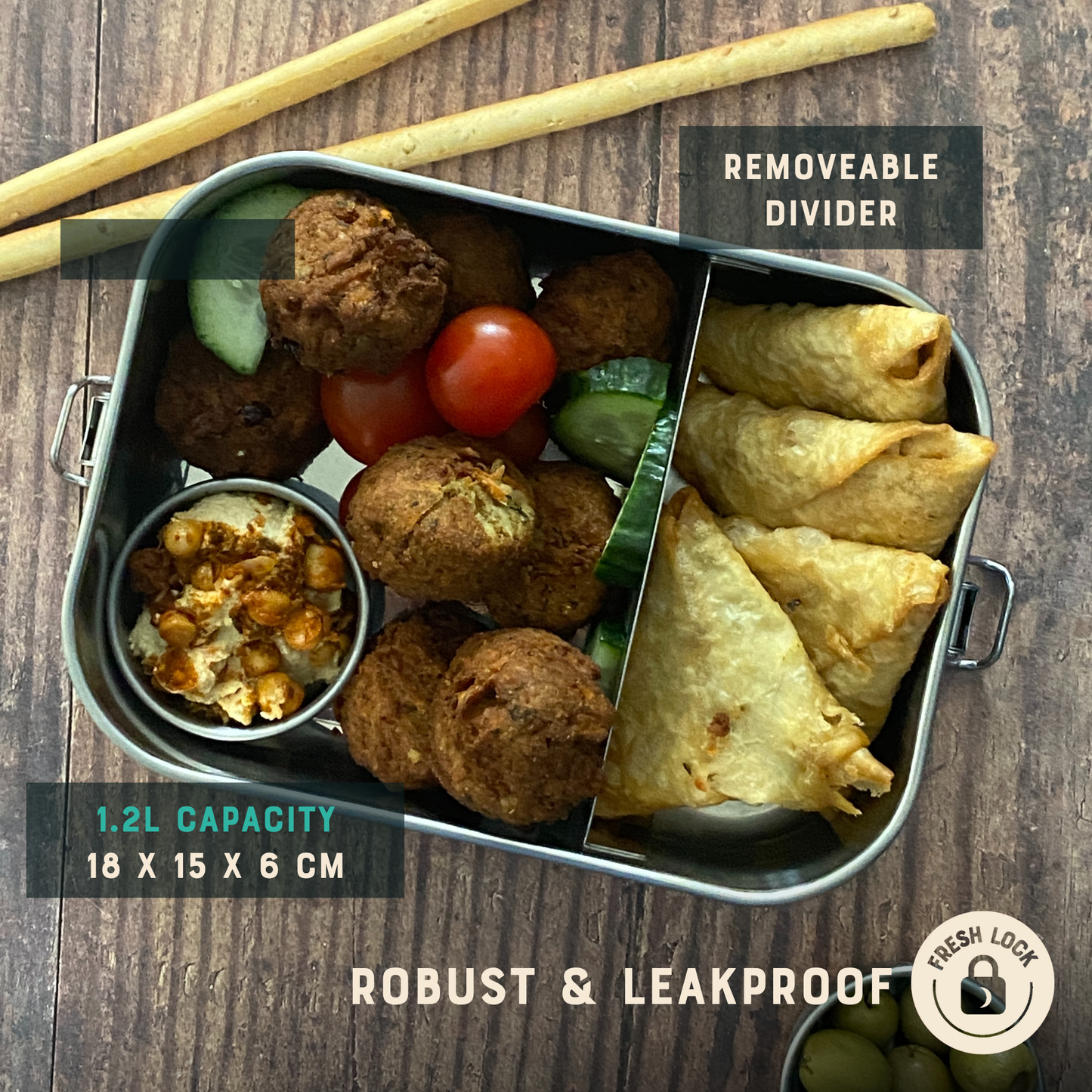 Matboks i rustfritt stål med inndeling – Bento Box 1,2 L