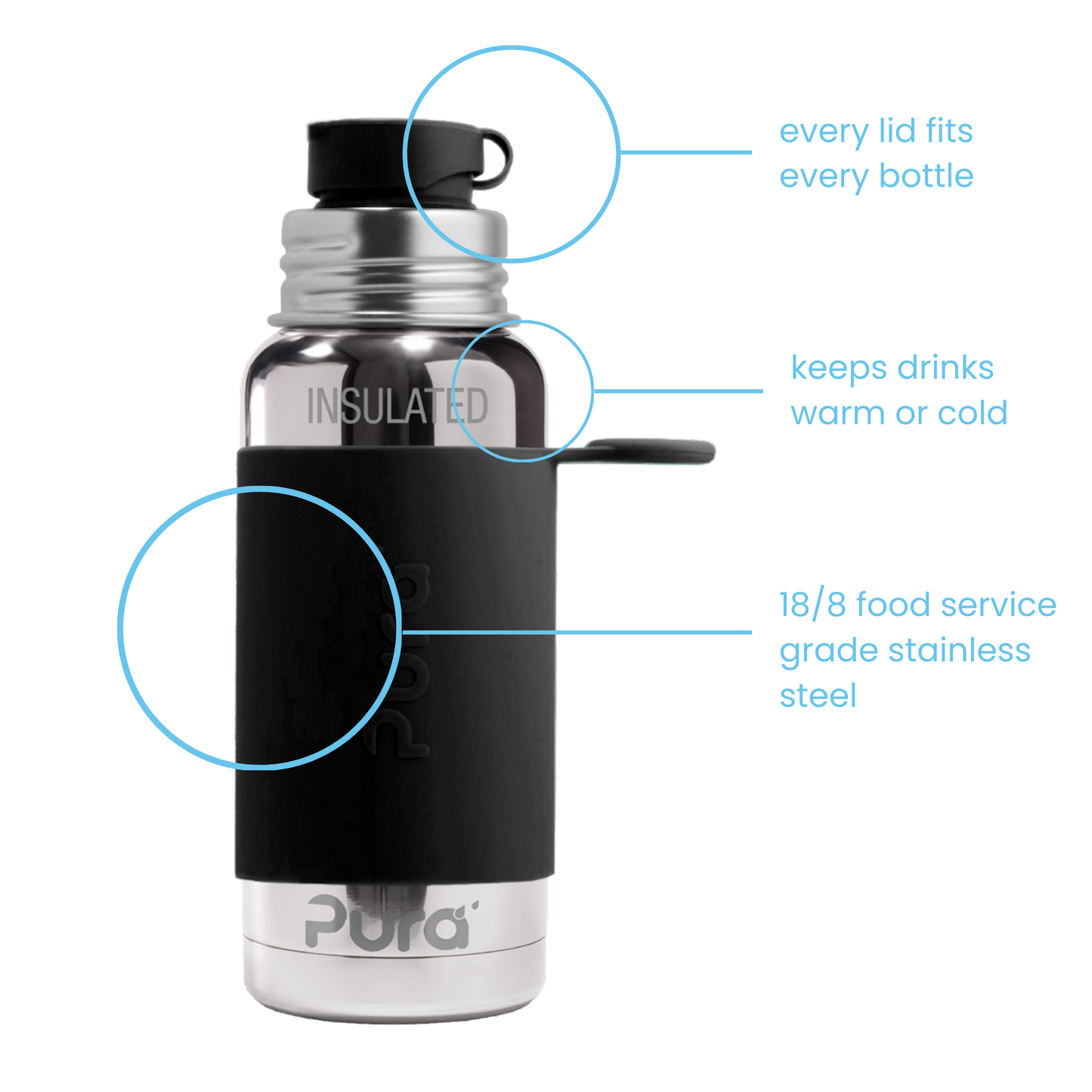 Pura Isolert Drikkeflaske 475 ml / black