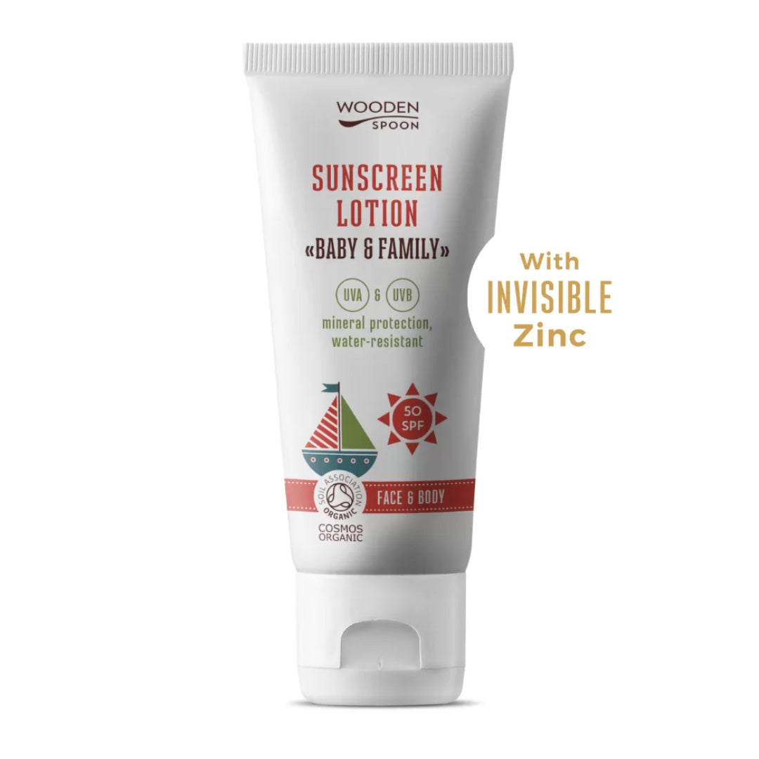 Wooden Spoon Naturlig Solkrem Baby & Family SPF 50 – Invisible Zinc – 100 ml